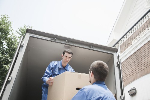 Business move logistics in Shepherdsbush with labeled boxes and transport preparation