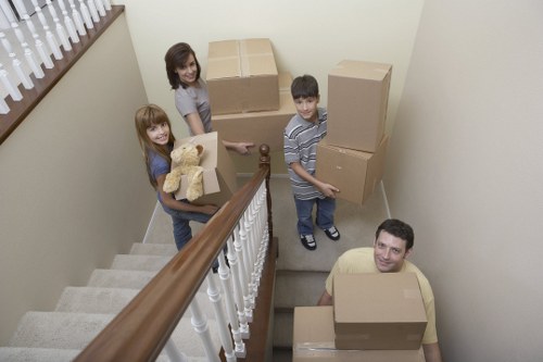 Packed moving boxes prepared for flat removals in Shepherdsbush